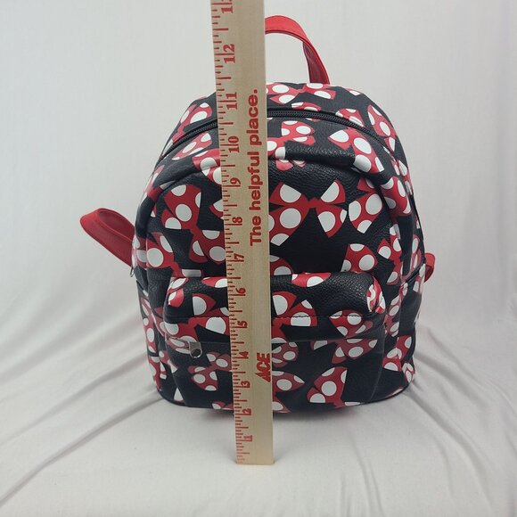 Walt Disney World Parks Minnie Mouse Bows Mini Backpack Red Black Faux Leather - Picture 7 of 16